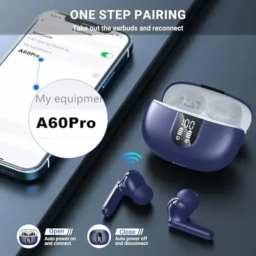 Simsiz quloqchinlar, 2025 Simsiz quloqchilar HiFi Stereo quloqchinlar 4 ENC shovqinni bekor qiluvchi mikrofon, 42 soatlik ijro etish vaqti Quloq ichidagi quloqchin, Bluetooth 5.3 Sport quloqchinlari Android iOS uchun LED quvvat displeyi bilan - 7