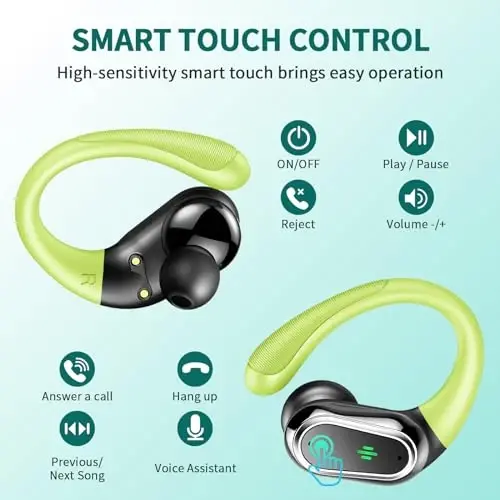 Simsiz quloqchinlar, 2026 Bluetooth 5.4 Sport eshitish vositasi, ENC shovqinni bekor qiluvchi mikrofonli Bluetooth quloqchinlar, 60 soatlik stereo simsiz, IP7 suv o‘tkazmaydigan quloq ilmoqli, mashg‘ulot/yugurish uchun ikki tomonlama LED displey. - 5