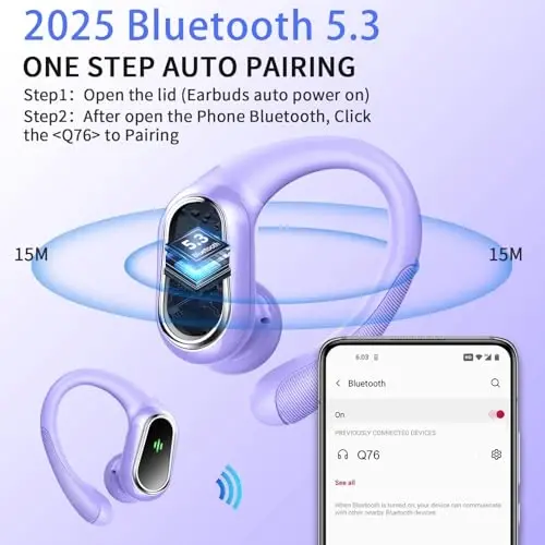 Simsiz Quloqchinlar, 2026 Bluetooth 5.4 Sport Naushniklar, 50 Soat HiFi Stereo Chuqur Bass, ENC Shovqinni Bekor Qiluvchi Mikrofonga ega, IP7 Suv O'tkazmaydigan va LED Displey, Mashq qilish/Yugurish uchun Quloqilgaklar - 2