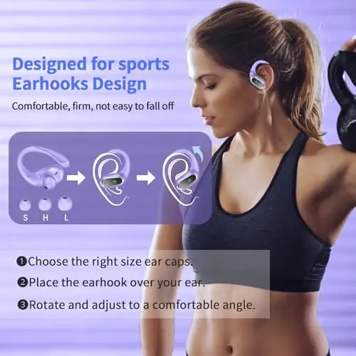 Simsiz Quloqchinlar, 2026 Bluetooth 5.4 Sport Naushniklar, 50 Soat HiFi Stereo Chuqur Bass, ENC Shovqinni Bekor Qiluvchi Mikrofonga ega, IP7 Suv O'tkazmaydigan va LED Displey, Mashq qilish/Yugurish uchun Quloqilgaklar - 4
