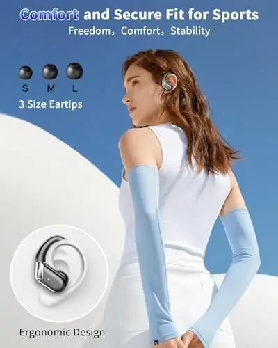 Simsiz quloqchinlar, 2026 Bluetooth 5.4 Sport Naushniklar, ENC shovqinni bekor qiluvchi mikrofonli Bluetooth naushniklar, 60 soatlik Stereo simsiz naushniklar IP7 suv o'tkazmaydigan quloq ilgaklari bilan, Mashq/Yugurish uchun ikki tomonlama LED displey - 3