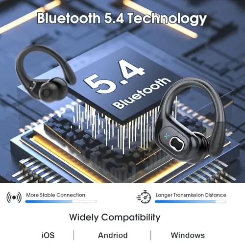 Simsiz quloqchinlar 75 soat Bluetooth 5.3, sport quloqchinlar, 2024 Bluetooth quloqchinlar stereo chuqur basli, quloq ilmoqlari bilan, ENC shovqinni bekor qiluvchi mikrofon, IPX7 suv o'tkazmaydigan quloqchin, mashg'ulotlar/yugurish uchun - 5