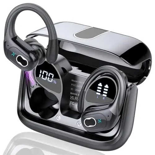 Simsiz quloqchinlar 75 soat Bluetooth 5.3, sport quloqchinlar, 2024 Bluetooth quloqchinlar stereo chuqur basli, quloq ilmoqlari bilan, ENC shovqinni bekor qiluvchi mikrofon, IPX7 suv o'tkazmaydigan quloqchin, mashg'ulotlar/yugurish uchun - APTKDOE