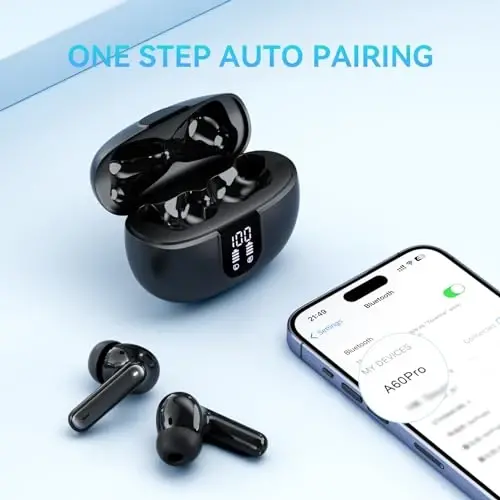 Simsiz quloqchinlar, Bluetooth 5.3 naushniklar 40 soatlik o'yin chuqur bass stereo quloq ichidagi quloqchin, LED quvvat displeyi, mikrofonli qo'ng'iroq shovqinini bekor qiluvchi naushniklar, IOS Android uchun IP7 suv o'tkazmaydigan quloqchinlar qora - 4