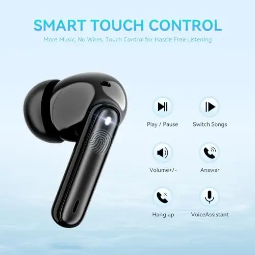 Simsiz quloqchinlar, Bluetooth 5.3 naushniklar 40 soatlik o'yin chuqur bass stereo quloq ichidagi quloqchin, LED quvvat displeyi, mikrofonli qo'ng'iroq shovqinini bekor qiluvchi naushniklar, IOS Android uchun IP7 suv o'tkazmaydigan quloqchinlar qora - 5