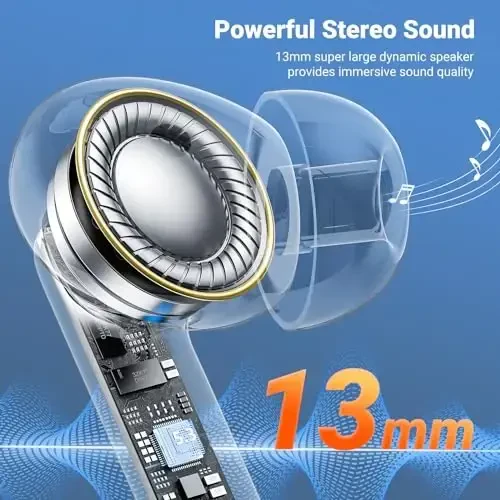 Simsiz quloqchinlar, Bluetooth 5.3 naushniklari HiFi Stereo & 4 ENC mikrofon, 42H o'yin vaqti Zaryadlash qutisi bilan quloqchinlar LED displey, Bluetooth naushniklari iOS Android Earpods Sport Workout uchun IPX7 suv o'tkazmaydigan - 2