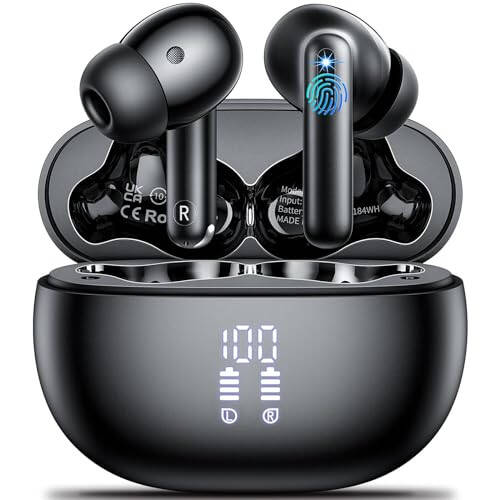 Simsiz Quloqchinlar, Bluetooth 5.3 Quloqchinlar HiFi Stereo & 4 ENC Mikrofon, 42 soat o'ynash vaqti Quloqchinlar Zaryadlash qutisi LED Displey, Bluetooth Quloqchinlar IPX7 Su o'tkazmaydigan iOS Android Quloqchinlar Sport Mashqlari - 1