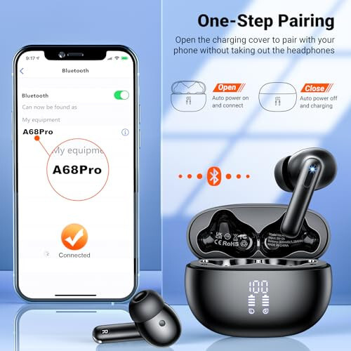 Simsiz Quloqchinlar, Bluetooth 5.3 Quloqchinlar HiFi Stereo & 4 ENC Mikrofon, 42 soat o'ynash vaqti Quloqchinlar Zaryadlash qutisi LED Displey, Bluetooth Quloqchinlar IPX7 Su o'tkazmaydigan iOS Android Quloqchinlar Sport Mashqlari - 5