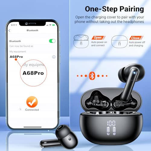 Simsiz Quloqchinlar, Bluetooth 5.3 Quloqchinlar HiFi Stereo & 4 ENC Mikrofon, 42 soat o'ynash vaqti Quloqchinlar Zaryadlash qutisi LED Displey, Bluetooth Quloqchinlar IPX7 Su o'tkazmaydigan iOS Android Quloqchinlar Sport Mashqlari - 5