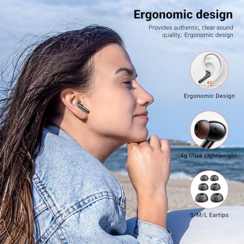 Simsiz Quloqchinlar, Bluetooth 5.3 Quloqchinlar HiFi Stereo & 4 ENC Mikrofon, 42 soat o'ynash vaqti Quloqchinlar Zaryadlash qutisi LED Displey, Bluetooth Quloqchinlar IPX7 Su o'tkazmaydigan iOS Android Quloqchinlar Sport Mashqlari - 6