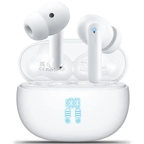 Simsiz Quloqchinlar, Bluetooth 5.3 Quloqchinlar HiFi Stereo & 4 ENC Mikrofon, 42 soat o'ynash vaqti Quloqchinlar Zaryadlash qutisi LED Displey, Bluetooth Quloqchinlar IPX7 Su o'tkazmaydigan iOS Android Quloqchinlar Sport Mashqlari 