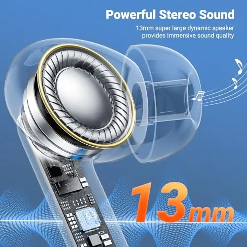 Simsiz Quloqchinlar, Bluetooth 5.3 Quloqchinlar HiFi Stereo & 4 ENC Mikrofon, 42 soat o'ynash vaqti Quloqchinlar Zaryadlash qutisi LED Displey, Bluetooth Quloqchinlar IPX7 Su o'tkazmaydigan iOS Android Quloqchinlar Sport Mashqlari - 2