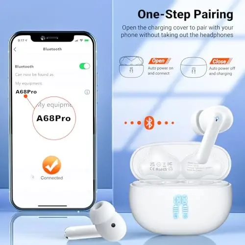 Simsiz Quloqchinlar, Bluetooth 5.3 Quloqchinlar HiFi Stereo & 4 ENC Mikrofon, 42 soat o'ynash vaqti Quloqchinlar Zaryadlash qutisi LED Displey, Bluetooth Quloqchinlar IPX7 Su o'tkazmaydigan iOS Android Quloqchinlar Sport Mashqlari - 4