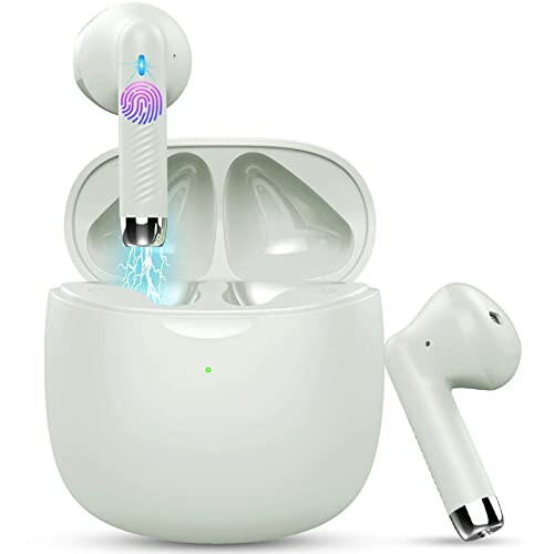 Simsiz Quloqchinlar, Bluetooth 5.3 Quloqchinlar Stereo Bass, Bluetooth Quloq ichiga Mikrofonli Shovqinni Bekitish, IP7 Su o'tkazmaydigan Sport Quloqchinlari, 32 soat O'ynash vaqti USB C Zaryadlash qutisi Quloqchinlari Yashil Android iOS uchun - Jxrev