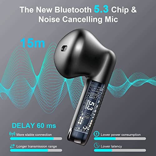 Simsiz Quloqchinlar, Bluetooth 5.3 Quloqchinlar Stereo Bass, Bluetooth Quloqchinlar Quloq Ichida Shovqinni Bekitish Mikrofoni, Quloqchinlar IP7 Su O'tkazmaydigan Sport, 32 soat o'ynash vaqti USB C Mini Zaryadlash Qutisi Quloqchinlar Android iOS uchun - 8