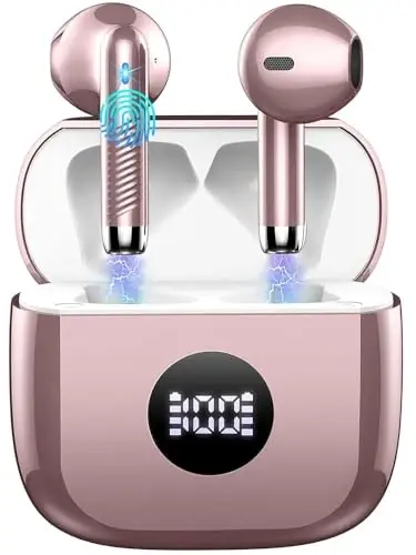 Simsiz quloqchinlar, Bluetooth 5.4 LED displeyli quloqchinlar Bass Stereo, Bluetooth shovqinni bekor qiluvchi mikrafonli quloqchinlar, Android iOS uchun 40 soatlik mini qutisi IP7 suv o'tkazmaydigan sport quloqchinlari - 1