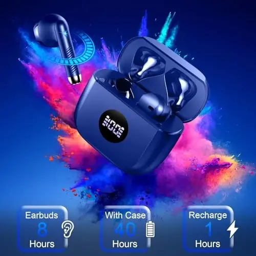 Simsiz quloqchinlar, Bluetooth 5.4 naushniklar LED quvvat displeyi Quloqchinlar Bass Stereo, Bluetooth quloqchinlar Ichki shovqinni bekor qiluvchi mikrofon, 40 soat ijro etish Mini Case IP7 Android iOS uchun suv o'tkazmaydigan sport naushniklari - 7