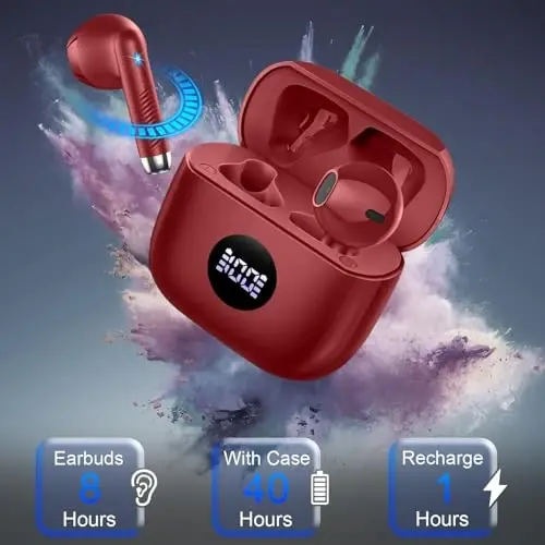 Simsiz quloqchinlar, Bluetooth 5.4 naushniklari LED quvvat displeyi Bass Stereo quloqchinlari, Bluetooth quloqchinlari Ichki quloq shovqinni kamaytiruvchi mikrofon, 40 soat ijro etish Mini Case IP7 Android iOS uchun suv o'tkazmaydigan sport naushniklari - 7