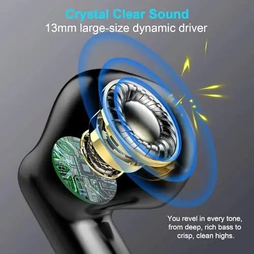 Simsiz quloqchinlar, Bluetooth 5.4 quloqchinlar Stereo Bass, Bluetooth quloqchinlar shovqinni bekor qiluvchi mikrofon, sport quloqchinlari IP7 suv o'tkazmaydigan, 32H o'yin vaqti USB C mini zaryadlash qutisi Android iOS uchun quloqchinlar - 3