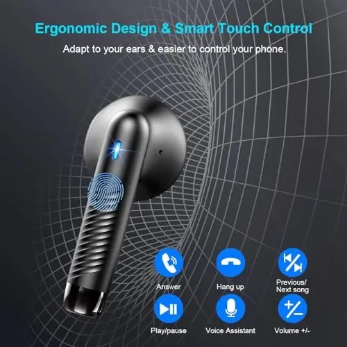 Simsiz quloqchinlar, Bluetooth 5.4 quloqchinlar Stereo Bass, Bluetooth quloqchinlar shovqinni bekor qiluvchi mikrofon, sport quloqchinlari IP7 suv o'tkazmaydigan, 32H o'yin vaqti USB C mini zaryadlash qutisi Android iOS uchun quloqchinlar - 6