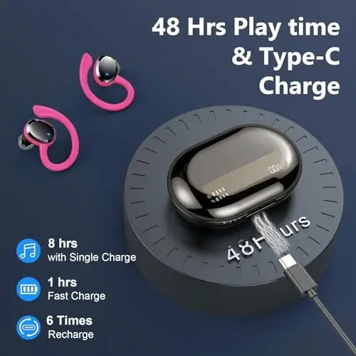 Simsiz quloqchinlar Bluetooth Headphone Sport, Bluetooth 5.3 quloqchin 3D HiFi Stereo Over Ear Buds, 48 soatlik quloqchinlar shovqinni bekor qiluvchi mikrofon, IP7 suv o'tkazmaydigan garnitura mashg'ulot/yugurish/sport zal uchun - 5