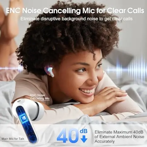 Simsiz quloqchinlar, Bluetooth Headphones HiFi Stereo, 40H In-Ear Earbud, 2024 Bluetooth 5.3 LED Power Display bilan, IP7 Suvga chidamli Simsiz Eshitish vositalari Android iOS uchun Sport гарнитураси - 3