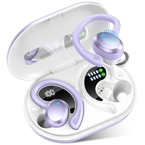 Simsiz Quloqchinlar Bluetooth Quloqchin Sport, Bluetooth 5.3 Quloqchin 3D HiFi Stereo Quloq Usti Quloqchin, 48 soat Quloq Kancasi Quloqchin Shovqinni Bekituvchi Mikrofonli, IP7 Su O'tkazmaydigan Garniтура Workout/Yugurish/Sport Zalı uchun, Binafsha - Rulefiss