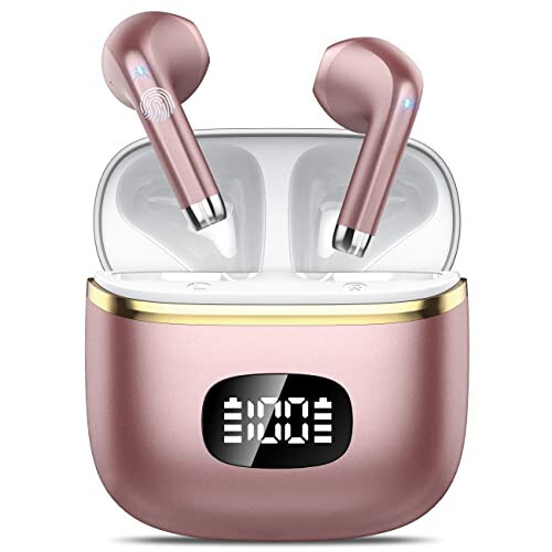 Simsiz Quloqchinlar Bluetooth Quloqchinlar 5.3 Bass Stereo Quloqchinlar, 40 soat o'ynash vaqti Quloqchinlar LED quvvat displeyli, Bluetooth Quloqchin shovqinni bekor qiluvchi mikrofonli IPX7 suv o'tkazmaydigan Quloqchinlar iOS Android uchun - POMUIC