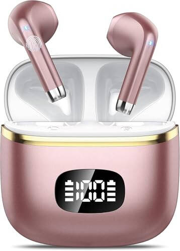 Simsiz Quloqchinlar Bluetooth Quloqchinlar 5.3 Bass Stereo Quloqchinlar, 40 soat o'ynash vaqti Quloqchinlar LED quvvat displeyli, Bluetooth Quloqchin shovqinni bekor qiluvchi mikrofonli IPX7 suv o'tkazmaydigan Quloqchinlar iOS Android uchun - 6