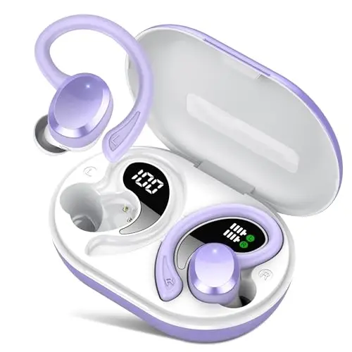 Simsiz quloqchinlar, Bluetooth quloqchinlar, Bluetooth 5.4 68 soatlik o'yin vaqti bilan sport quloqchinlari LED displeyli ENC shovqinni bekor qiluvchi mikrofon, IPX7 suv o'tkazmaydigan quloqchinlar sport zal/mashq uchun ilgakli - 1