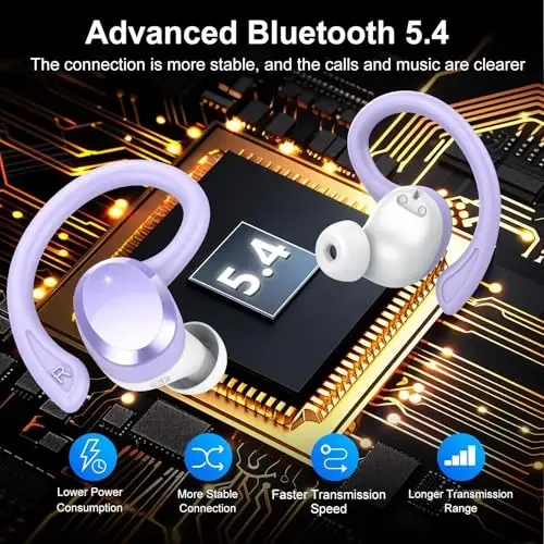 Simsiz quloqchinlar, Bluetooth quloqchinlar, Bluetooth 5.4 68 soatlik o'yin vaqti bilan sport quloqchinlari LED displeyli ENC shovqinni bekor qiluvchi mikrofon, IPX7 suv o'tkazmaydigan quloqchinlar sport zal/mashq uchun ilgakli - 3