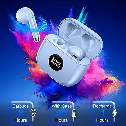 Simsiz quloqchinlar, Bluetooth quloqchinlari LED quvvat displeyli naushniklar Bass Stereo, Bluetooth quloqchinlari ichki shovqinni bekor qiluvchi mikrofon, 40 soat ijro etish Mini Case IP7 suv o‘tkazmaydigan sport quloqchinlari Android iOS uchun - 3