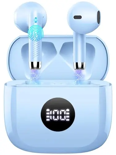 Simsiz quloqchinlar, Bluetooth quloqchinlari LED quvvat displeyli naushniklar Bass Stereo, Bluetooth quloqchinlari ichki shovqinni bekor qiluvchi mikrofon, 40 soat ijro etish Mini Case IP7 suv o‘tkazmaydigan sport quloqchinlari Android iOS uchun - JXREV