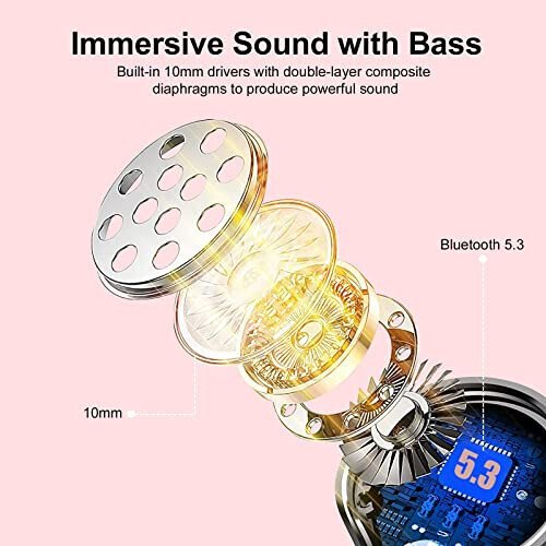 Simsiz quloqchinlar, HiFi Stereo Bluetooth 5.3 yugurish uchun quloqchinlar, ikkita LED displeyli 30 soat o'ynash vaqti, o'rnatilgan mikrofon, Type-C, sport uchun quloq ilmog'i bilan quloq ichiga Bluetooth quloqchinlar, pushti oltin - sprtoybat (1)