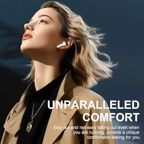 Simsiz quloqchinlar, shovqinni bekor qiluvchi mikrofonli Bluetooth 5.4 quloq ichidagi naushniklar, Bluetooth naushniklar stereo bass, IP7 suv o‘tkazmaydigan sport naushniklari, 32 soatlik USB C zaryadlash oq quloqchinlari Android iOS uchun - 4