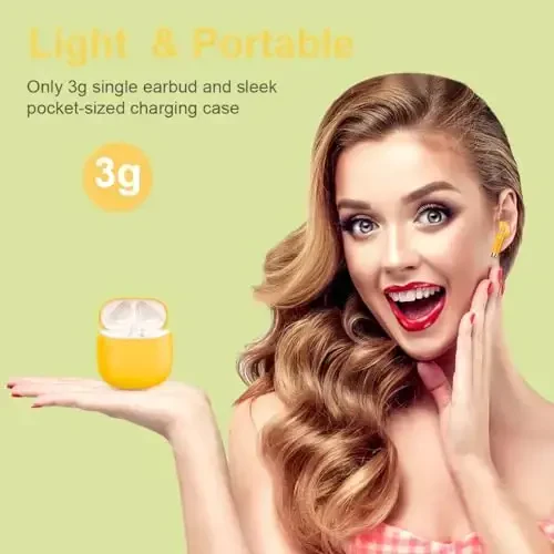 Simsiz quloqchinlar, shovqinni bekor qiluvchi mikrofonli Bluetooth 5.4 quloq ichidagi naushniklar, Bluetooth quloqchinlari stereo bass, IP7 suv o'tkazmaydigan sport naushniklari, 32 soatlik USB C zaryadlovchi sariq quloqchinlari Android iOS uchun - 4