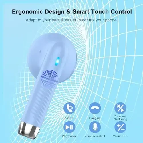 Simsiz quloqchinlar, shovqinni bekor qiluvchi mikrofonli Bluetooth 5.4 quloqchinlari, Bluetooth quloqchinlari Stereo Bass, IP7 suvga chidamli sport quloqchinlari, 32 soatlik USB C zaryadlovchi kurtaklari Android iOS uchun och ko'k - 6