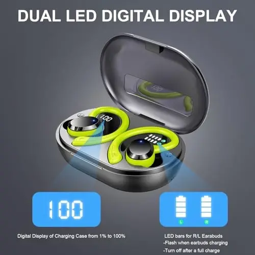 Simsiz quloqchinlar Sport, 2025 Bluetooth 5.4 Bass Hi-Fi Stereo quloq ichidagi, 56 soat shovqinni bekor qiluvchi quloqchin, quloq ilgagi bilan, IP7 suv o'tkazmaydigan naushniklar noutbuk pad Android iOS uchun mashg'ulot yugurish 