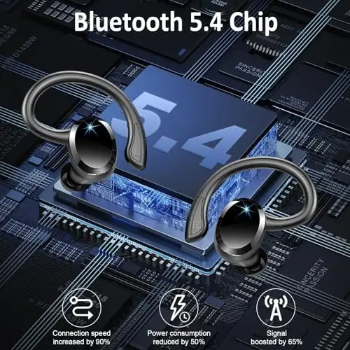 Simsiz quloqchinlar Sport, 2025 Bluetooth 5.4 Naushniklar 3D Bass Hi-Fi Stereo Quloq ichiga tushadigan kurtkalar, 60H ENC shovqinni bekor qiluvchi гарнитура Quloq ilgagi bilan, IP-X7 suvga chidamli quloqchinlar Android iOS uchun sport zalida yugurish - RULEFISS (1)