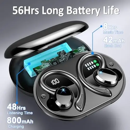 Simsiz quloqchinlar Sport, 2025 Bluetooth 5.4 Naushniklar 3D Bass Hi-Fi Stereo Quloq ichiga tushadigan kurtkalar, 60H ENC shovqinni bekor qiluvchi гарнитура Quloq ilgagi bilan, IP-X7 suvga chidamli quloqchinlar Android iOS uchun sport zalida yugurish - 4