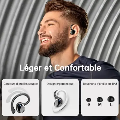Simsiz quloqchinlar Sport, 2025 Bluetooth 5.4 Naushniklar 3D Bass Hi-Fi Stereo Quloq ichiga tushadigan kurtkalar, 60H ENC shovqinni bekor qiluvchi гарнитура Quloq ilgagi bilan, IP-X7 suvga chidamli quloqchinlar Android iOS uchun sport zalida yugurish - 5