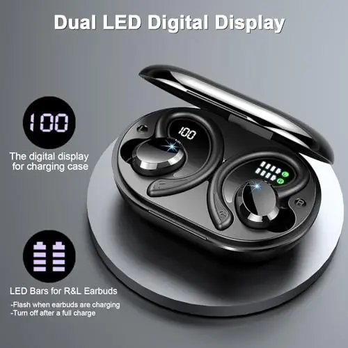 Simsiz quloqchinlar Sport, 2025 Bluetooth 5.4 Naushniklar 3D Bass Hi-Fi Stereo Quloq ichiga tushadigan kurtkalar, 60H ENC shovqinni bekor qiluvchi гарнитура Quloq ilgagi bilan, IP-X7 suvga chidamli quloqchinlar Android iOS uchun sport zalida yugurish - 6