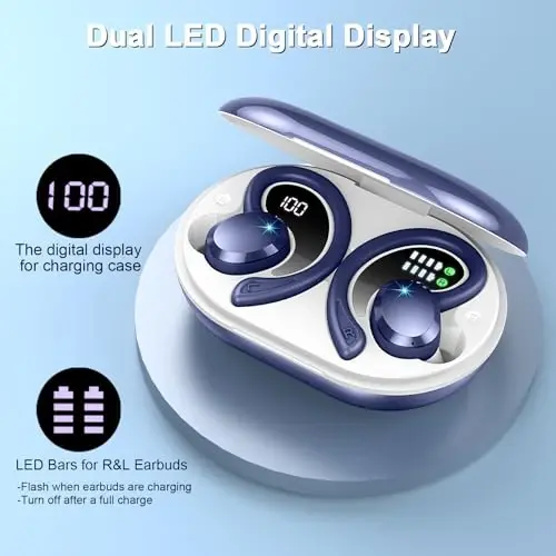 Simsiz quloqchinlar Sport, 2025 Bluetooth 5.4 naushniklar Bass Hi-Fi Stereo quloq usti kurtaklari, 56 soat shovqinni bekor qiluvchi гарнитура quloq ilgagi bilan, IP7 suv o'tkazmaydigan naushniklar noutbuk Pad Android iOS uchun mashq qilish yugurish - 6