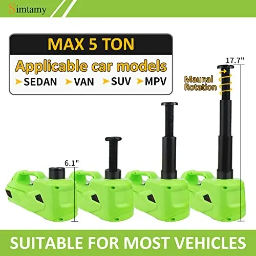 Simtamy Electric Car Jack 5Ton 12V Hydraulic Car Jack Lift (Lifting Range: 6.1~17.7 inch) Built-in Safety Hammer, and LED Light for SUV MPV Sedan Truck Change Tires Garage Repair - SIMTAMY (1)