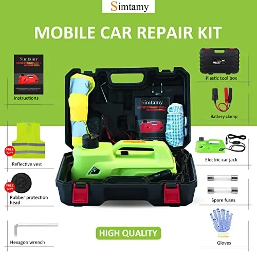 Simtamy Electric Car Jack 5Ton 12V Hydraulic Car Jack Lift (Lifting Range: 6.1~17.7 inch) Built-in Safety Hammer, and LED Light for SUV MPV Sedan Truck Change Tires Garage Repair - 6