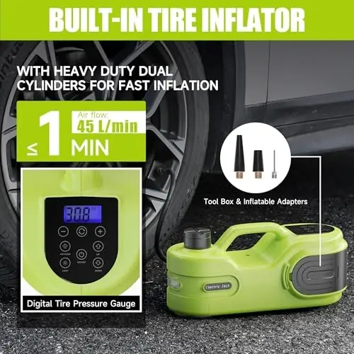 Simtamy Electric Car Jack Kit 5T 12V Hydraulic Tire Jack with Double Cylinder Air Pump & LCD Touch Screen & Impact Wrench Portable Car Lift for Tire Changes and Roadside Emergencies - 4