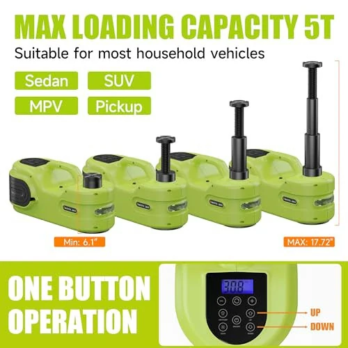 Simtamy Electric Car Jack Kit 5T 12V Hydraulic Tire Jack with Double Cylinder Air Pump & LCD Touch Screen & Impact Wrench Portable Car Lift for Tire Changes and Roadside Emergencies - 3