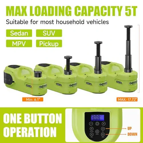 Simtamy Electric Car Jack Kit 5T 12V Hydraulic Tire Jack with Double Cylinder Air Pump & LCD Touch Screen & Impact Wrench Portable Car Lift for Tire Changes and Roadside Emergencies - 3