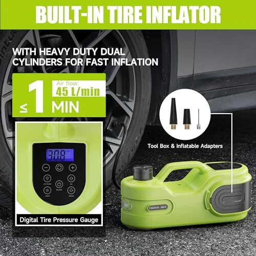 Simtamy Electric Car Jack Kit 5T 12V Hydraulic Tire Jack with Double Cylinder Air Pump & LCD Touch Screen & Impact Wrench Portable Car Lift for Tire Changes and Roadside Emergencies - 4