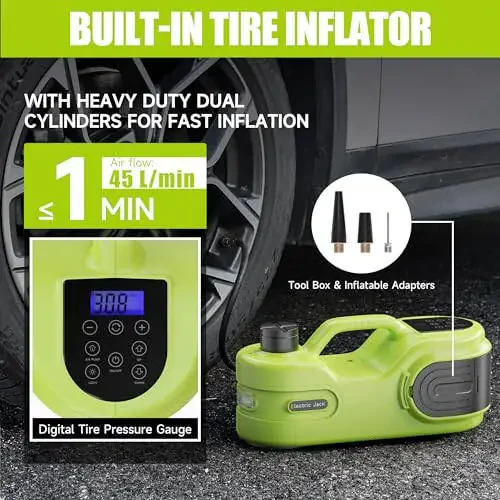 Simtamy Electric Car Jack Kit 5T 12V Hydraulic Tire Jack with Double Cylinder Air Pump & LCD Touch Screen & Impact Wrench Portable Car Lift for Tire Changes and Roadside Emergencies - 4